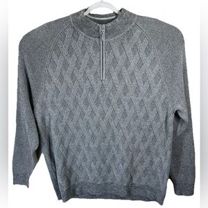 Tommy Bahama Pullover Mens 2XL 1/4 Zip Gray Napa Ridge Cable Knit Ribbed Argyle